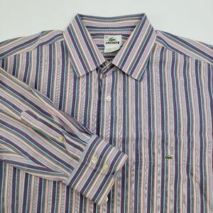 Lacoste Long Sleeve Mens 44  Button Up Dress Shirt Pinks Grays Striped Cotton